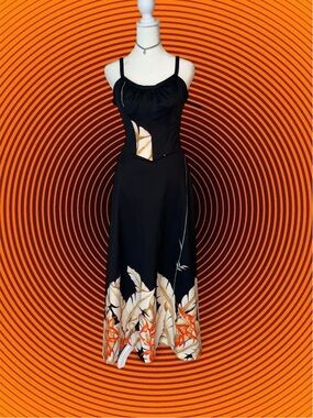 Black Maxi Dress with Cream & Orange Floral Hem